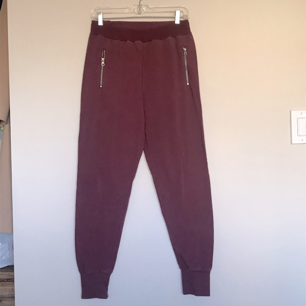 Aritzia Burgundy Track Joggers with Zip Pockets
